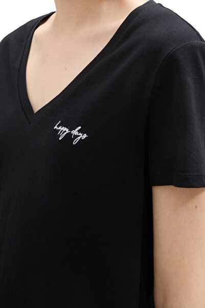 Tom Tailor Tričko s výstrihom do V s potlačou