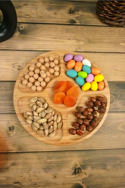 AVANTAGE HOME 5 Compartment Bamboo Rotary Stand Serving Presentation Plate, Snack Plate, Cheese Plate Breakfast