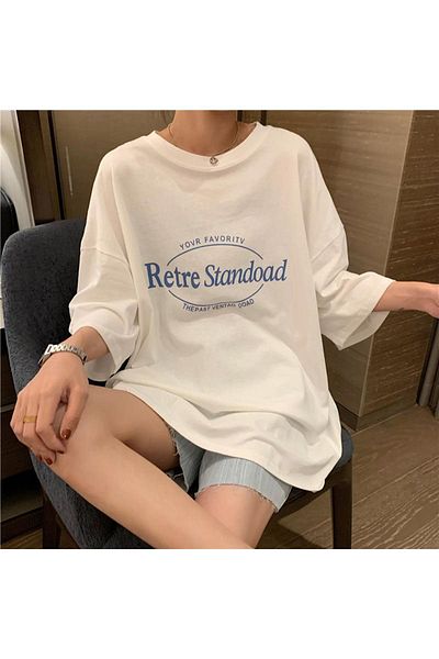 MODARİCH Retre Standoad - Λευκό μπλουζάκι Oversize, λαιμόκοψη, κοντό μανίκι