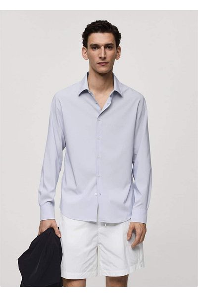 MANGO Man Πουκάμισο από ύφασμα με ριγέ Stretch Slim Fit