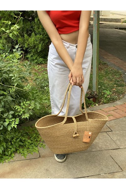 my doğa store Straw Jute Look Clutch Bag Beach Bag Shoulder Bag