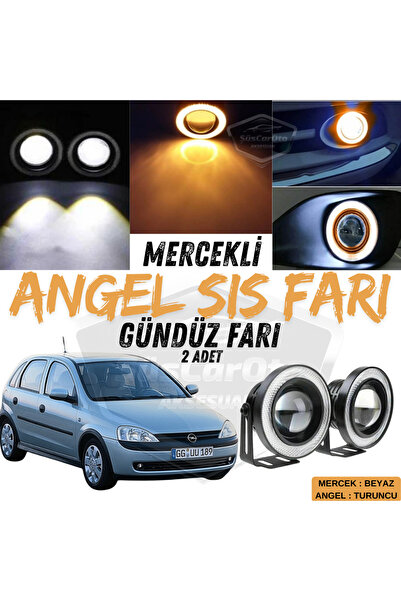 ŞüsCarOto Aksesuar Opel Corsa C 2000-2006 Uyumlu Mercekli Angel Sis Farı Metal 76 mm Turuncu Halkalı Gündüz Farı 2 Adet