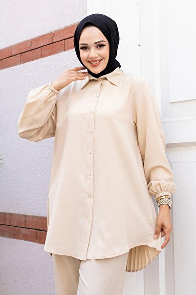 MİSSKAYLE Μπεζ Σετ Πλισέ Μαντίλια