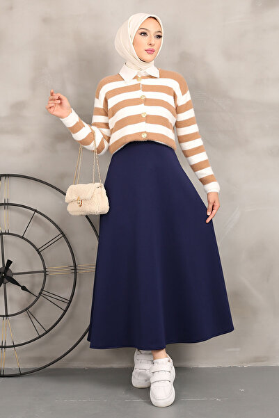 İmajButik Navy Blue Scuba Flared Skirt