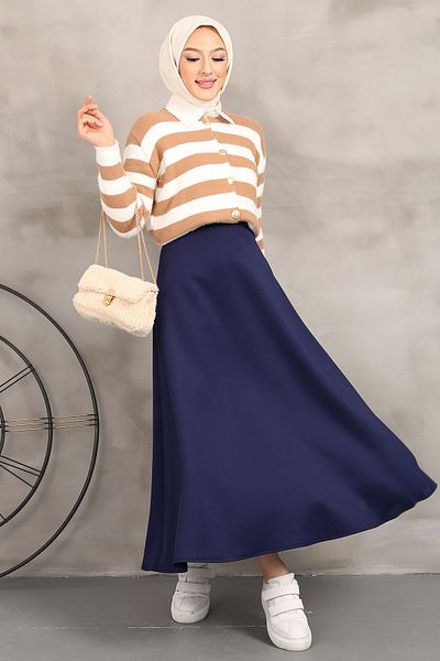 İmajButik Navy Blue Scuba Flared Skirt