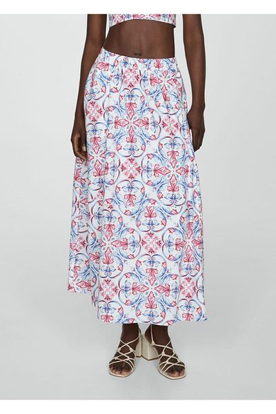 MANGO Woman Patterned midi skirt