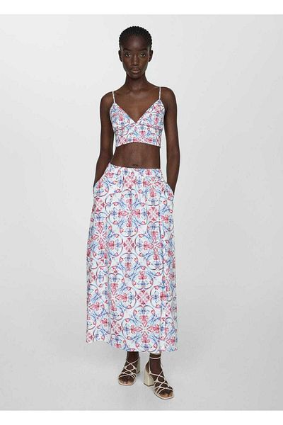 MANGO Woman Patterned midi skirt