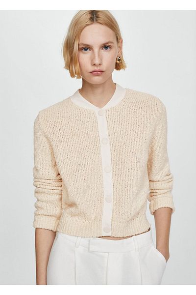 MANGO Woman Contrast color cardigan with inserts