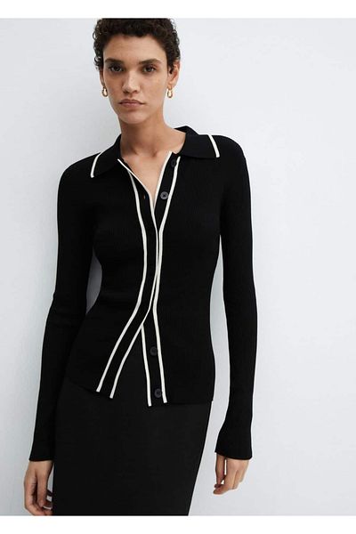 MANGO Woman Contrast Decorated Cardigan