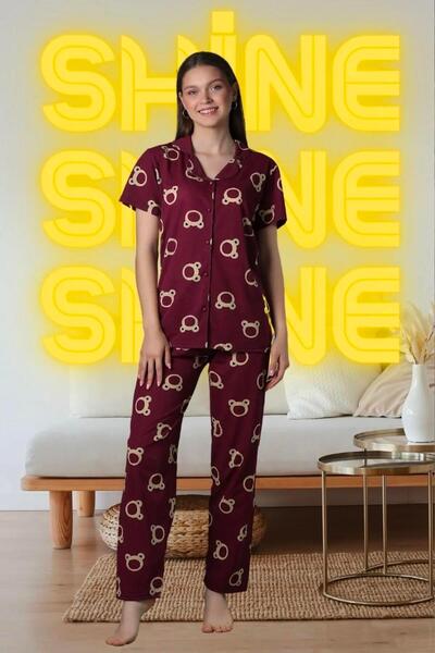 CALİA Summer Teddy Bear Patterned Short Sleeve Pajamas Set - New Season