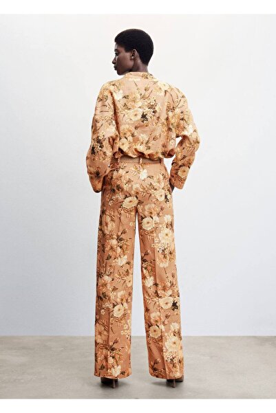 MANGO Woman Çiçekli Keten Pantolon