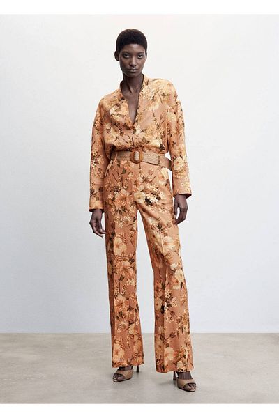 MANGO Woman Ленени панталони с цветя