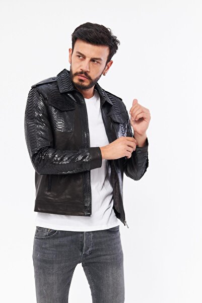 DERİNSS Derinss Der737p Hakiki Piton Hakiki Deri Erkek Siyah Mont