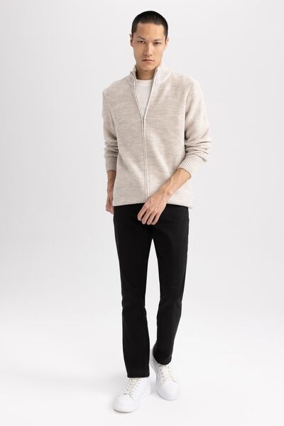 DeFacto Standard Fit Regular Cut Half Turtleneck Zippered Knitwear Cardigan R1195Az23Wn