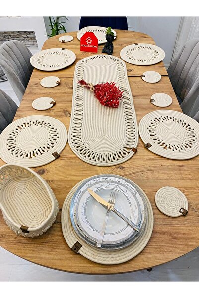 Genel Markalar Hasır jüt sunum tabak altlığı supla amerikan servis runner sepet ve bardaklık 14 lü ModaCardin