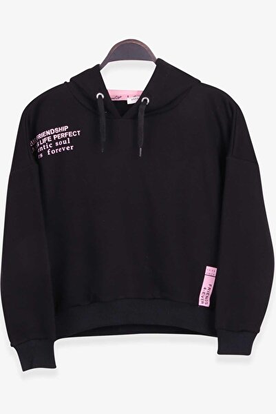 Breeze Hanorac pentru fetiță cu text imprimat, 9-14 ani, negru