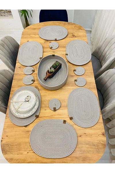 bestiva 13 Piece Wicker Jute Presentation Plate - American Serving, Oval Plate, Under-Cup and Basket