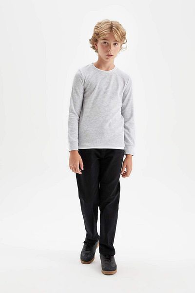 DeFacto Boy's Waffle Print Crew Neck Long Sleeve T-Shirt - V1186a623au