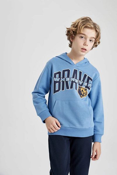 DeFacto Hooded Printed Sweatshirt and Jogger Sweatpants for Boy 2 Piece Set - B7656A824Sp