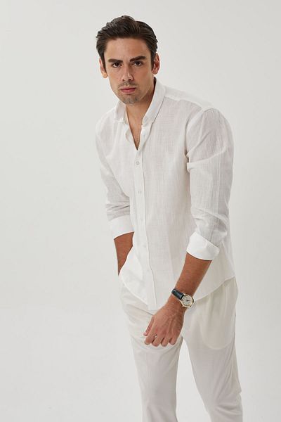 MULAND 100% Cotton Draped Relaxed Oversize White Shirt