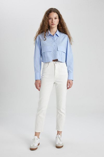 DeFacto Mary Vintage Straight Fit, hohe Taille, knöchellang, weiße Jeanshose C1318ax24sm