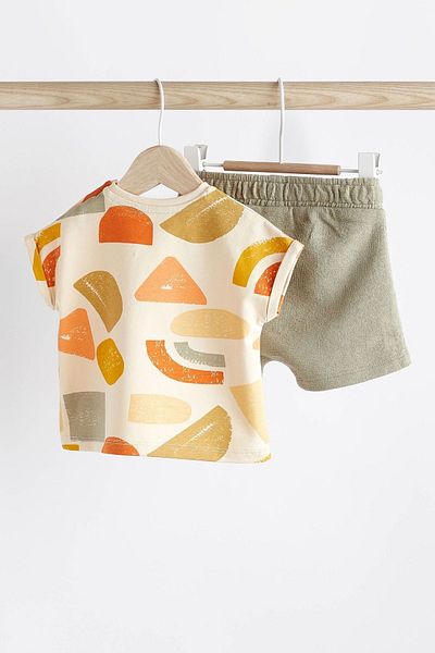Next Baby Cream Khaki Color 100% Cotton Short Sleeve Shorts Set