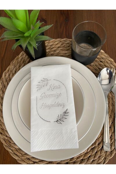 kidspartim 16 منديل حنة أبيض فضي مذهّب - مرحبًا بكم في ليلتنا