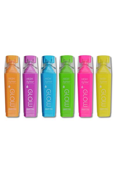 Gıpta Neon Highlighter Glow Pen - 6 Color Set (Orange, Blue, Purple, Yellow, Pink, Green)