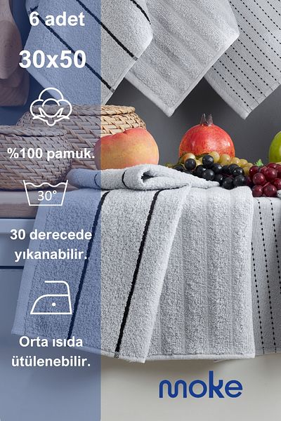 moke e ticaret Moke E-Commerce Gray Pamela 6-Piece Hand-Face Towel Set