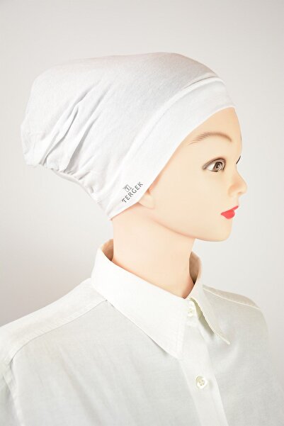 Tergek Λευκό βαμβακερό χτενισμένο γυναικείο μαντήλι Hijab - Snap-on, Lycra Sc...