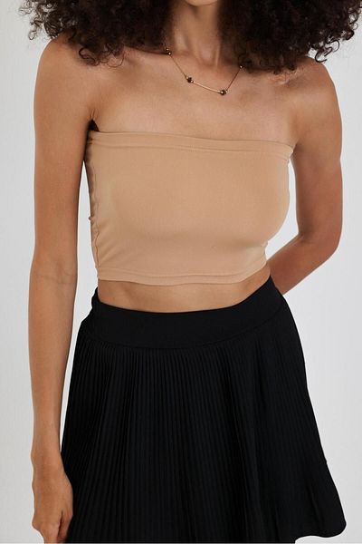 The Base Γυναικείο Μπεζ Scuba Strapless Crop Top