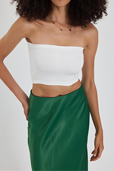 The Base Women's Ecru Scuba Strapless Crop Top
