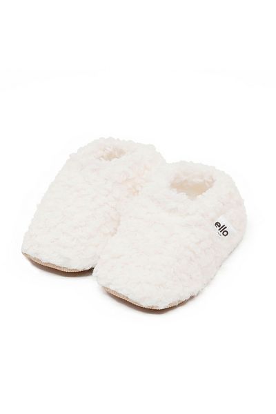 Ella Bonna Off-White Teddy Baby Booties – domácí dětské boty s protiskluzovou podrážkou a podšívkou z organické bavlny