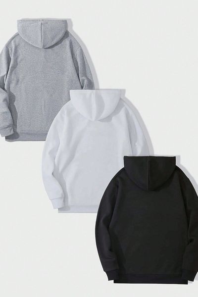 MODAGEN Φούτερ Unisex Oversize με κουκούλα - Μαύρο Λευκό Γκρι, Σετ 3 τεμαχίων