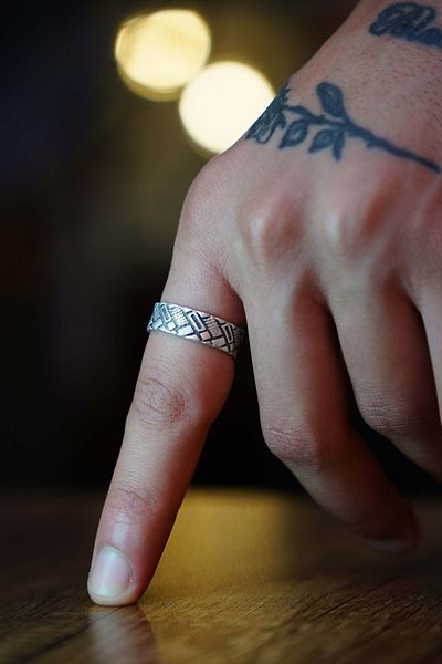 The Collection Geometric Pattern Model Adjustable Black Ring