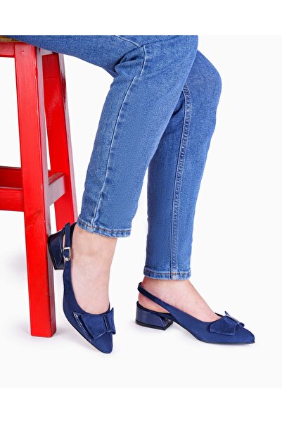 Ayalbuzenne arkası acık lacivert ucak fıyonklu süvet rugan karışımı