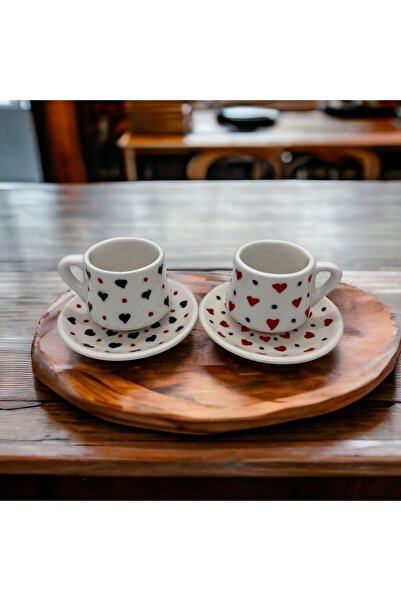 şeffafavm Heart Embossed Patterned Handmade Ceramic Cup 2-Pack