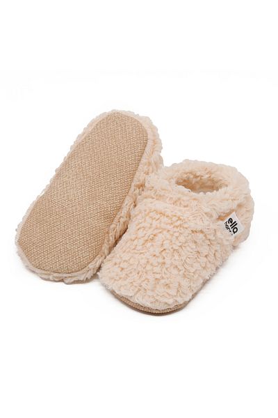Ella Bonna Béžové dětské boty Teddy – domácí boty do školky s protiskluzovou podrážkou a podšívkou z organické bavlny