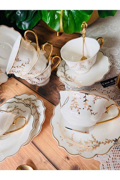 CASA DE BELLA روبي 6 أشخاص Bone China - كوب بلون القهوة