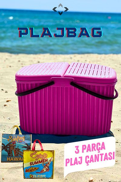 LİGROUND BEACHBAG - 30 LT Σκληρή Πλαστική Τσάντα Παραλίας 3 τεμαχίων, Πικ-νικ/Καλάθι Παραλίας 2 τμχ