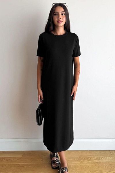 Ded COLLECTION Crew Neck Modal Fabric Long Women's Dress - Short Sleeve