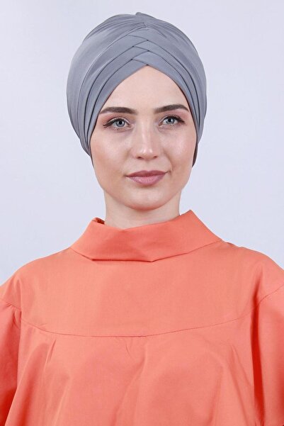 Moda Asse Turban gata cu 3 benzi încrucișate, cu două fețe, pentru exterior, gri