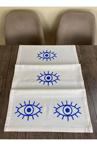 pamukidea Blue Eye Pattern Runner Lemn imprimat Piatra Imprimare Buldan Lucru manual Bumbac In Pânză Shemdan Ranır Eyed
