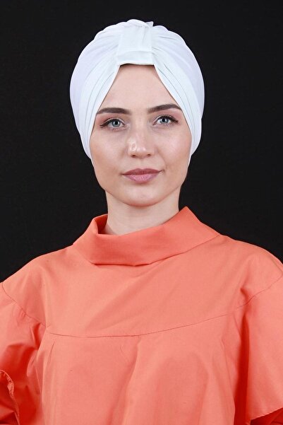 Moda Asse Çapraz 3 Bantlı Çift Taraflı Dış Bone Hazır Türban Beyaz