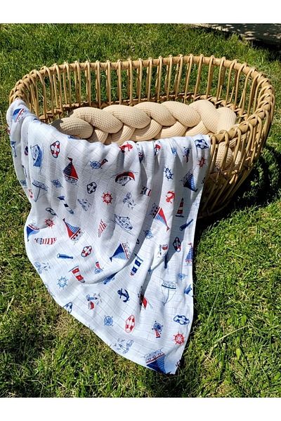Alpar Tekstil Bamboo Muslin Cloth Cover & Blanket (USED UP TO 0-10 YEARS) 120x120cm/Ship Pattern