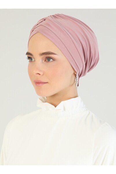 Mervin Şal Cross Three-Striped Ready-made Turban - Powder - 49 -