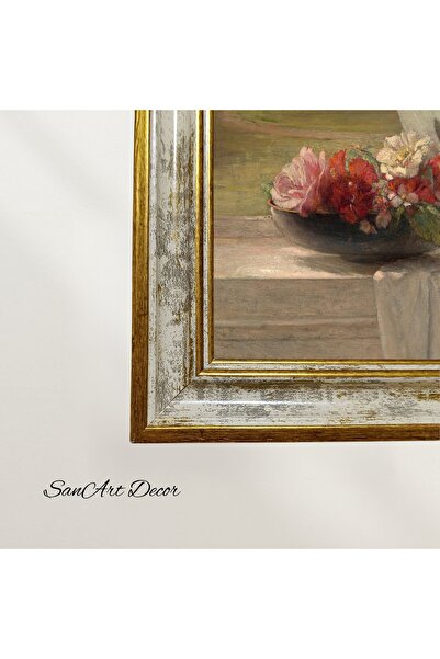 Sanart Pictură vintage cu rame, pictură în ulei, pictură înrămată, decor artistic, pictură cu flori