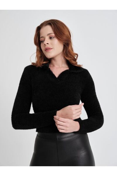 İLKCET MODA Flexible V-neck Crop Women's Soft Sweater