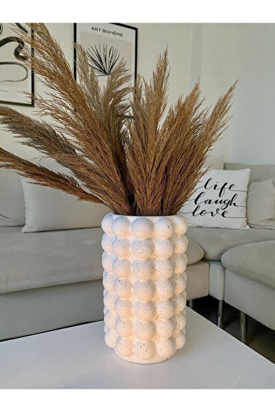 elfido Bubble Büyük Boy Beyaz Granit Efekt Vazo