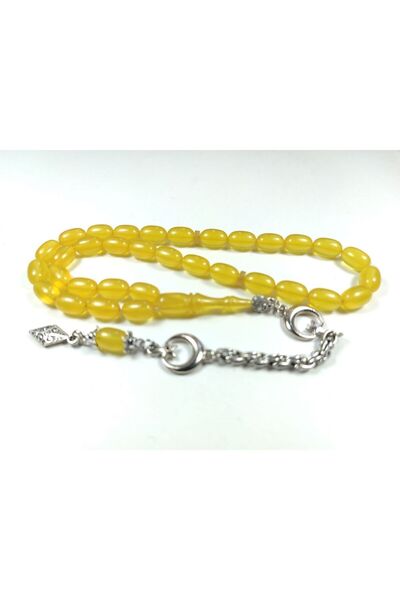 İskeçe Tesbih Посребрен пискюл с полумесец, комбиниран пресован кехлибар, сер...